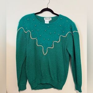 Vintage Franco Valeri Beaded Sweater – Teal Knit – Size L